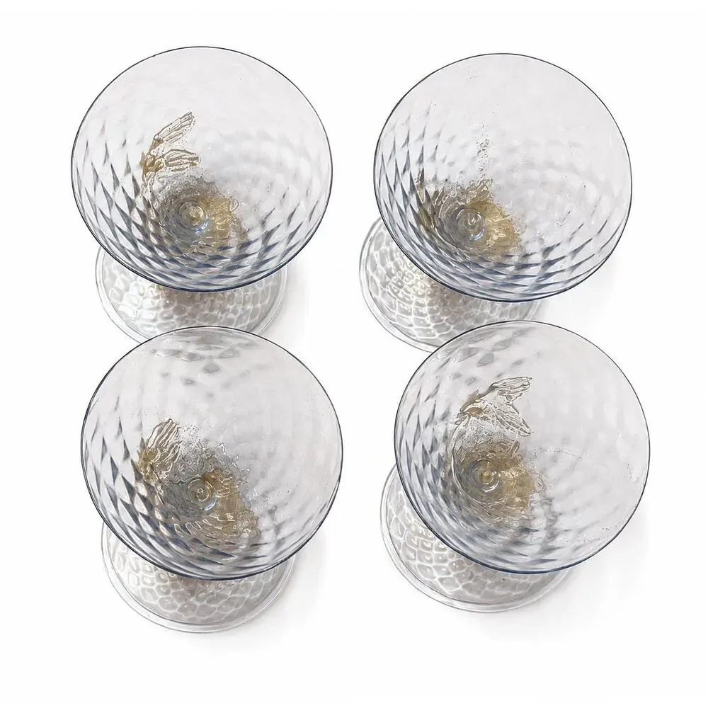 Set of Four (4) Murano Fish Stem Cocktail Glass, Attributed to Barovier & Toso